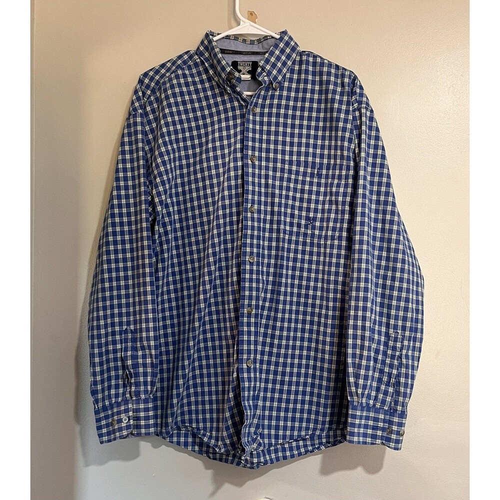 20X Twenty X Shirt Men Size Large Blue Check Long Sleeve Western Button Pocket